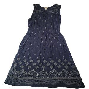 Lucky Brand Women Cotton Lightweight Sleeveless Navy Blue Boho Midi Dress Size S